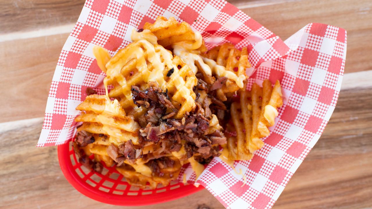 Whiz Cheezy Waffle Fries with Maple Bacon