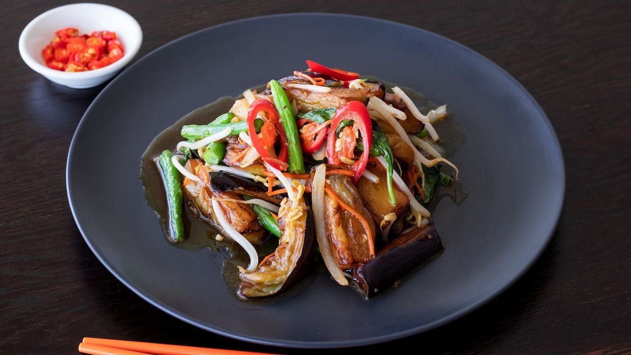 Eggplant with Basil and Mild Chilli