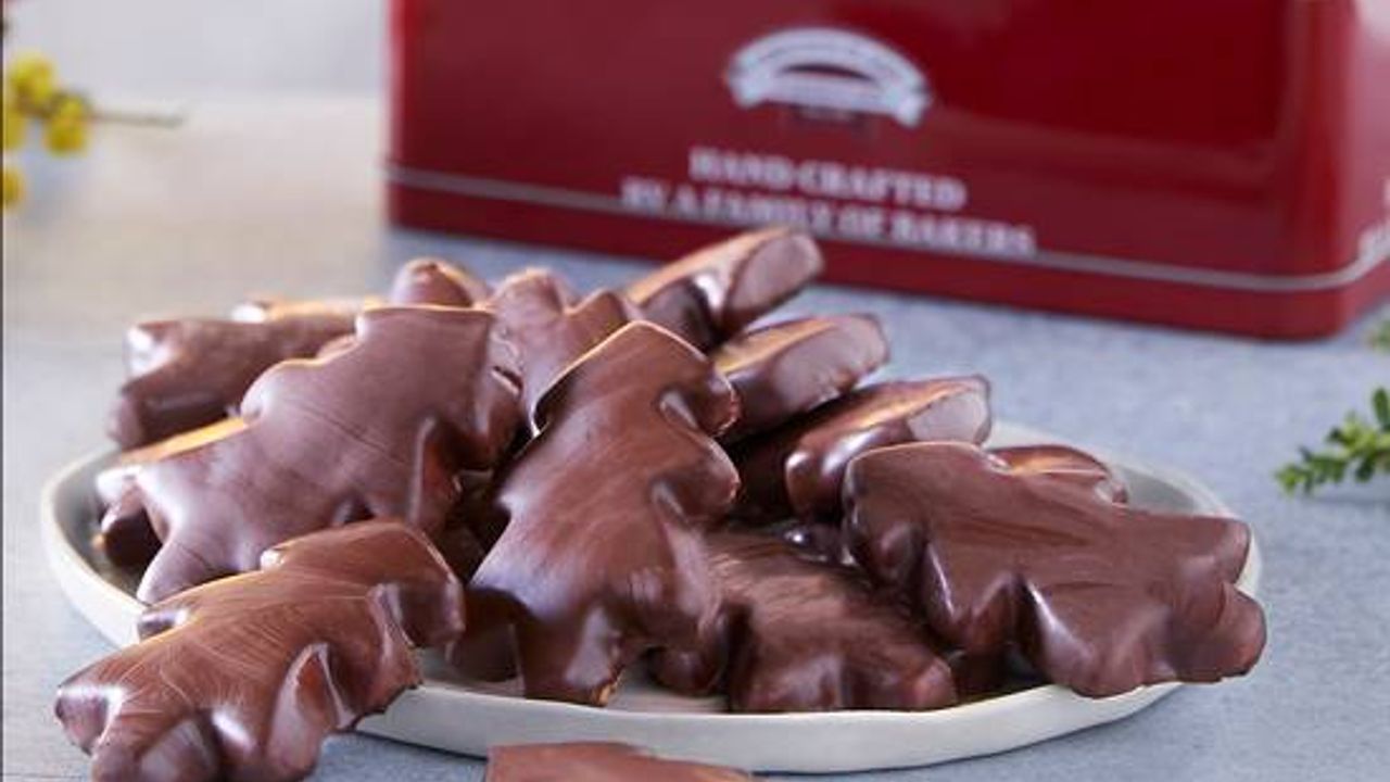Chocolate Coated Christmas Tree Biscuits in Gift Tin