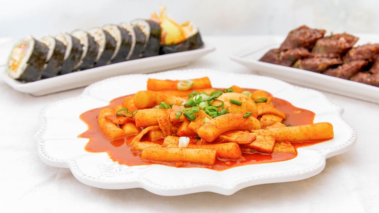 Tteokbokki, Korean Sausage and Kimbap Set