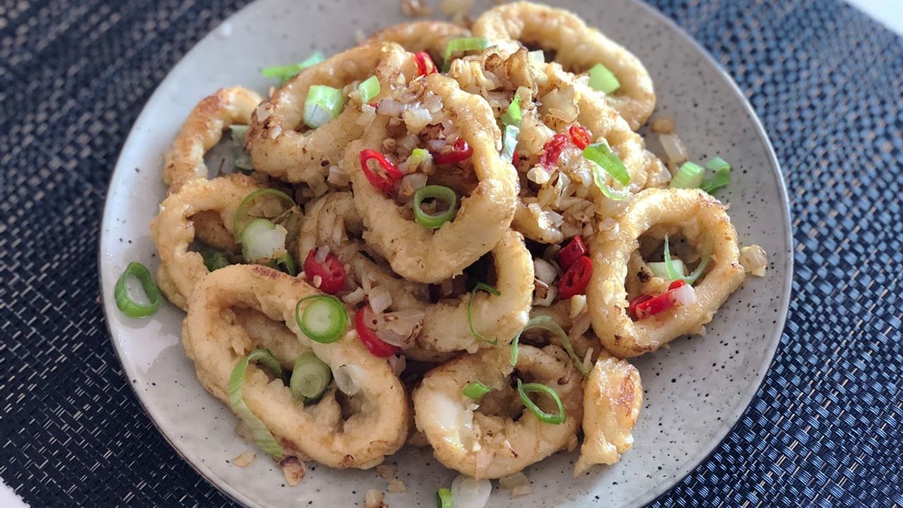 Spicy Salt and Pepper Calamari on Rice