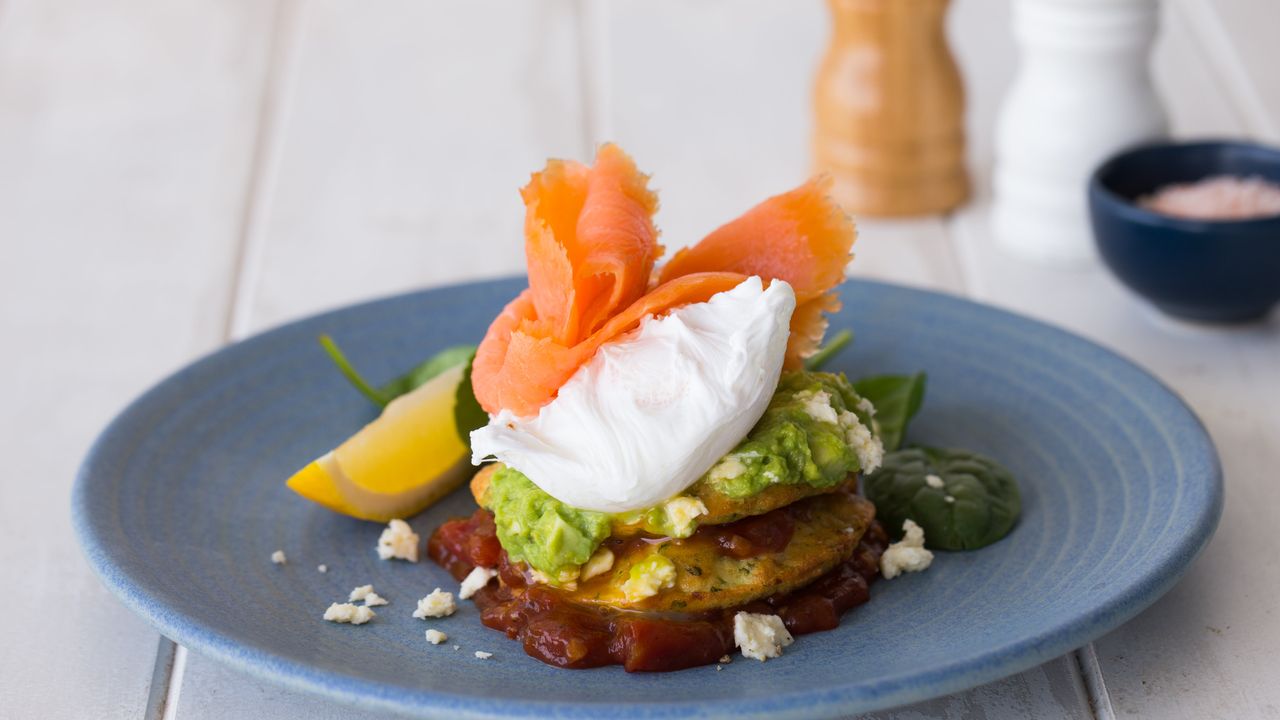 Corn and Zucchini Fritters with Smoked Salmon