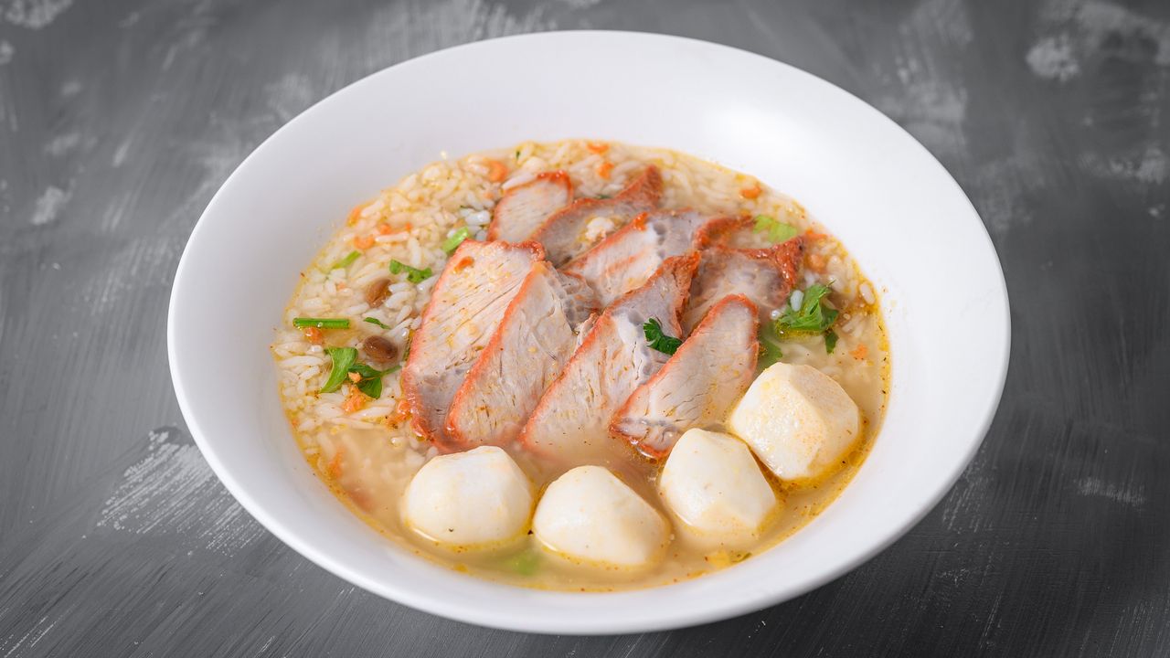 Soft Boiled Rice  with BBQ Pork