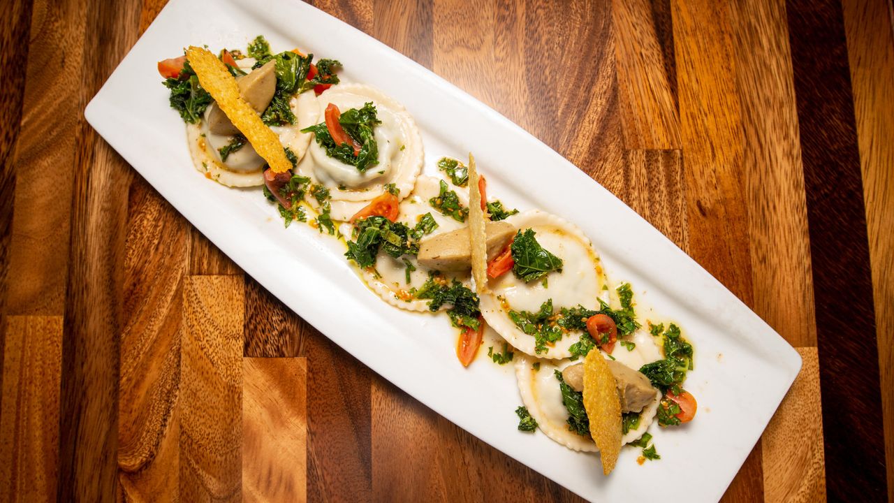 Green pea, spinach and ricotta Ravioli's