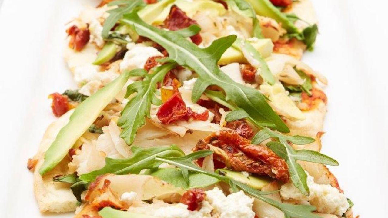 Smoked Chicken, Fetta, Semi Dry Tomato, Spinach & Avocado Pizza