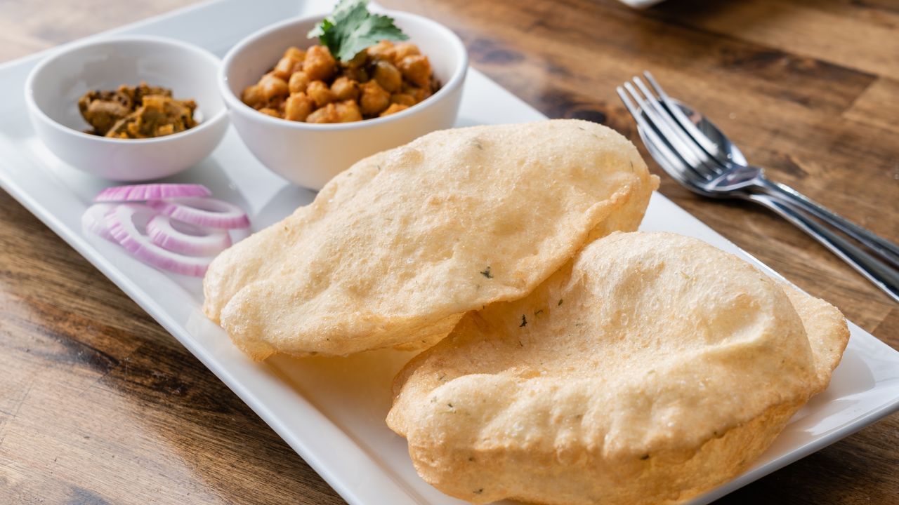 Chole & Bhature with Achaar & Onions