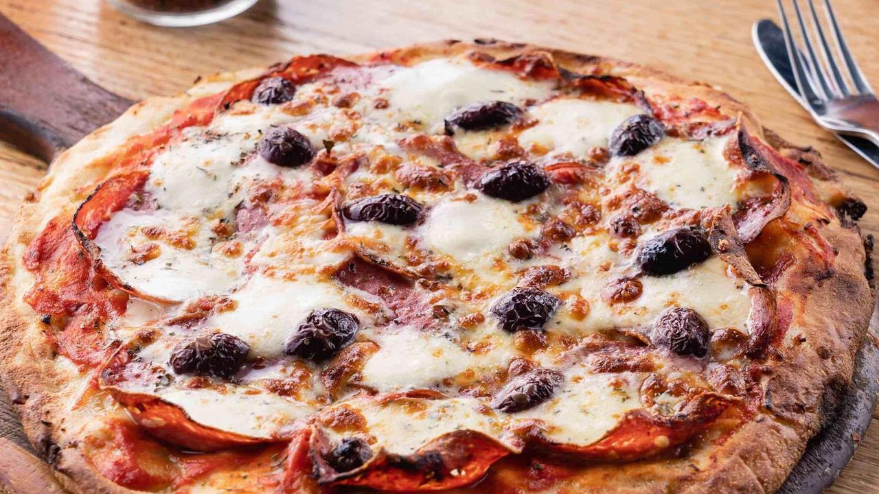Salami and Olive Pizza