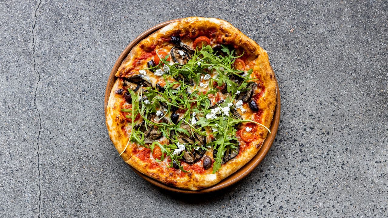 Eggplant, Olives, Cherry Tomatoes, Feta and Rocket