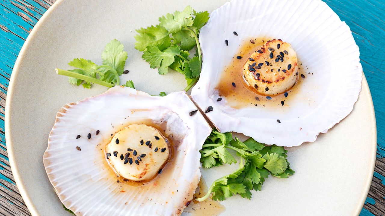 Sesame Seared Half Shell Scallop