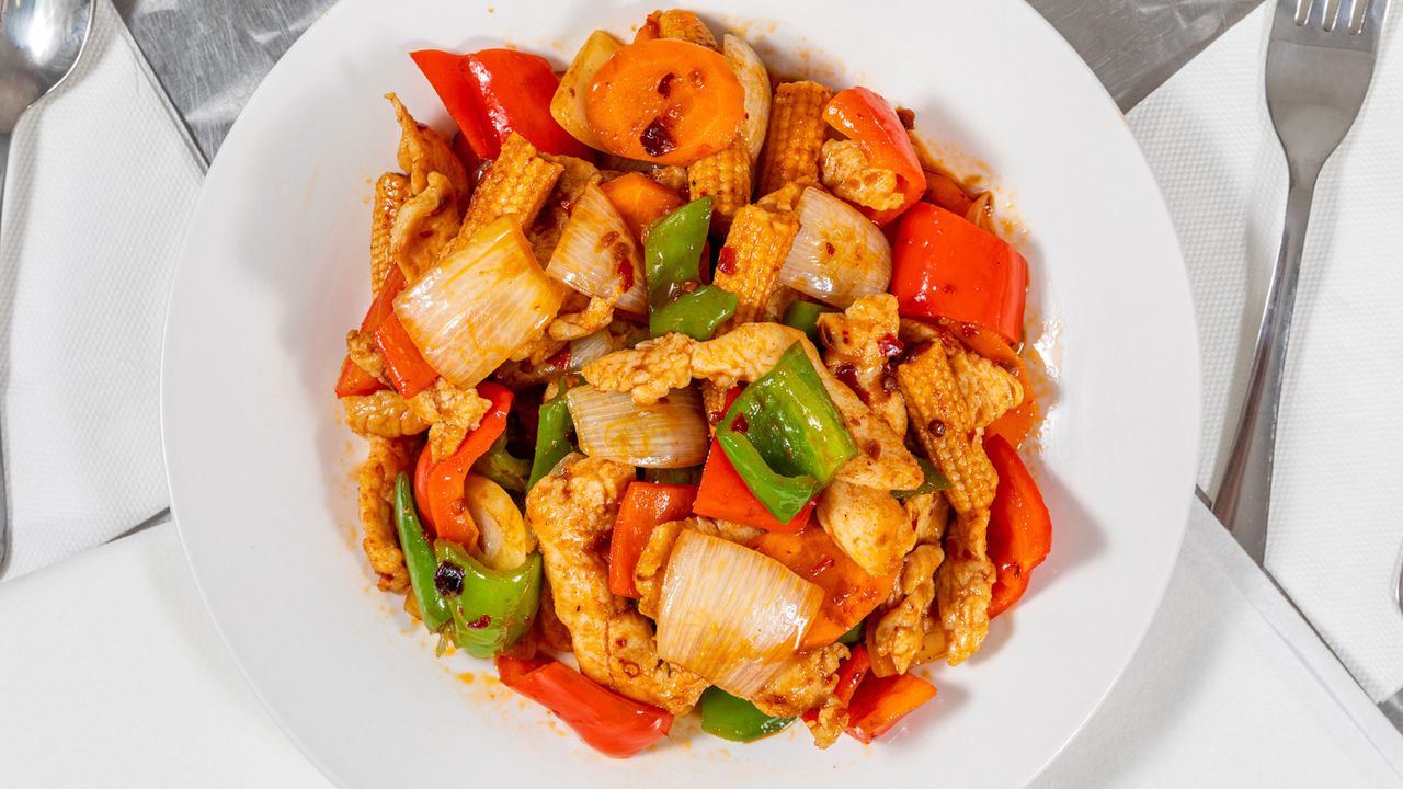 Scechuan Chicken with Rice & Drink