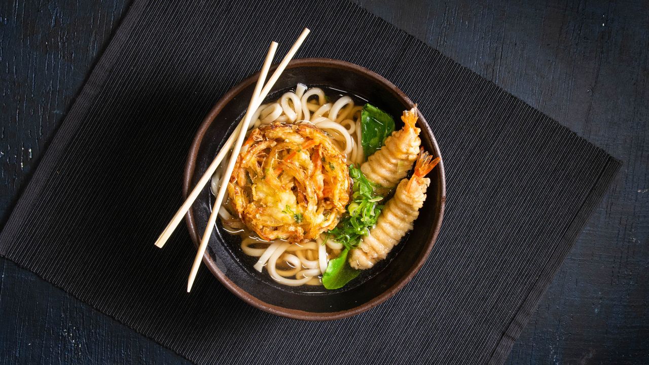 Tempura Prawn and Vege Pancake Udon Bowl