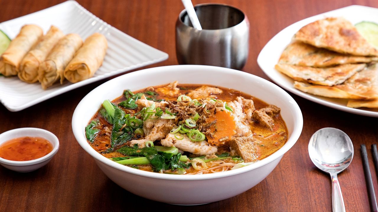 Chicken and Vegetables Laksa Noodle Soup 鸡肉拉萨汤面