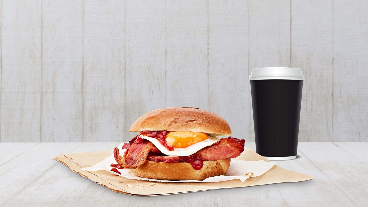 Egg and Bacon Roll with Coffee