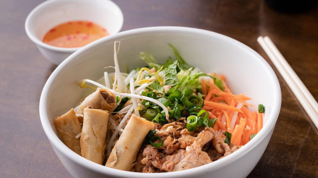 Grilled Pork & Pork Spring Rolls Vermicelli Noodle