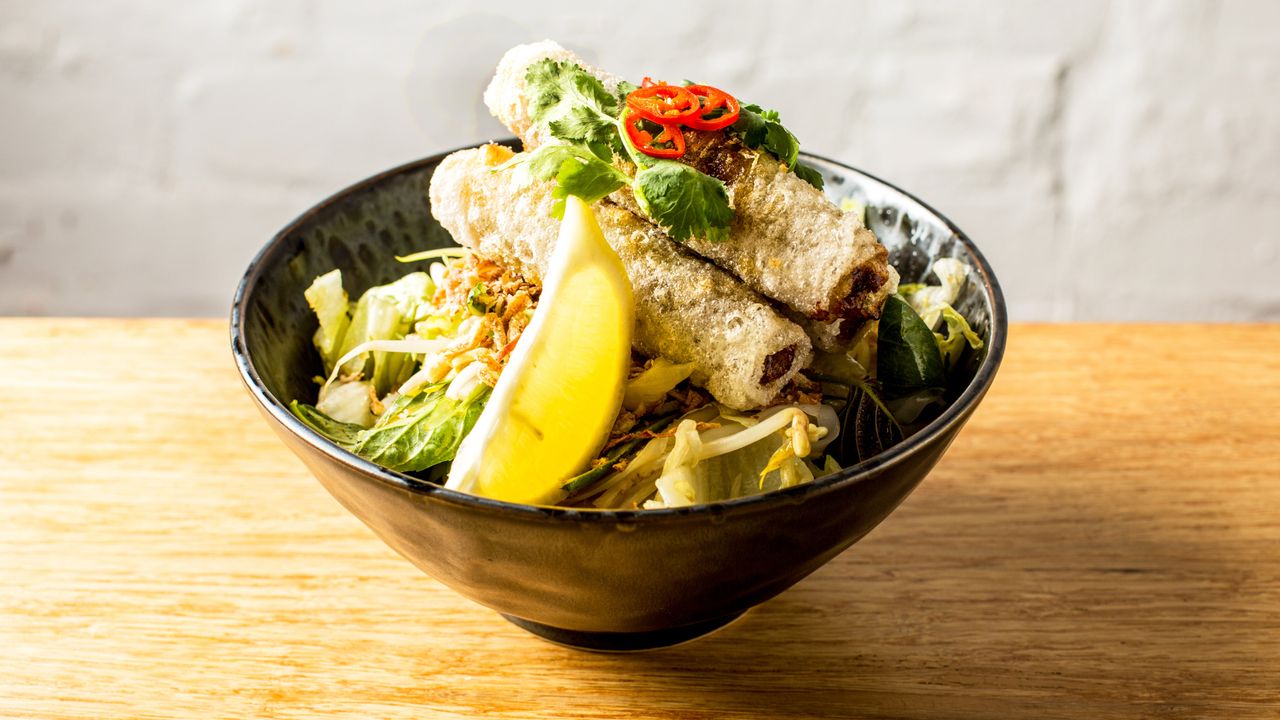 Traditional Vietnamese Noodle Salad, Fresh Herbs, Crispy Shallots + Mopho Honey Soy with Your Choice of Protein