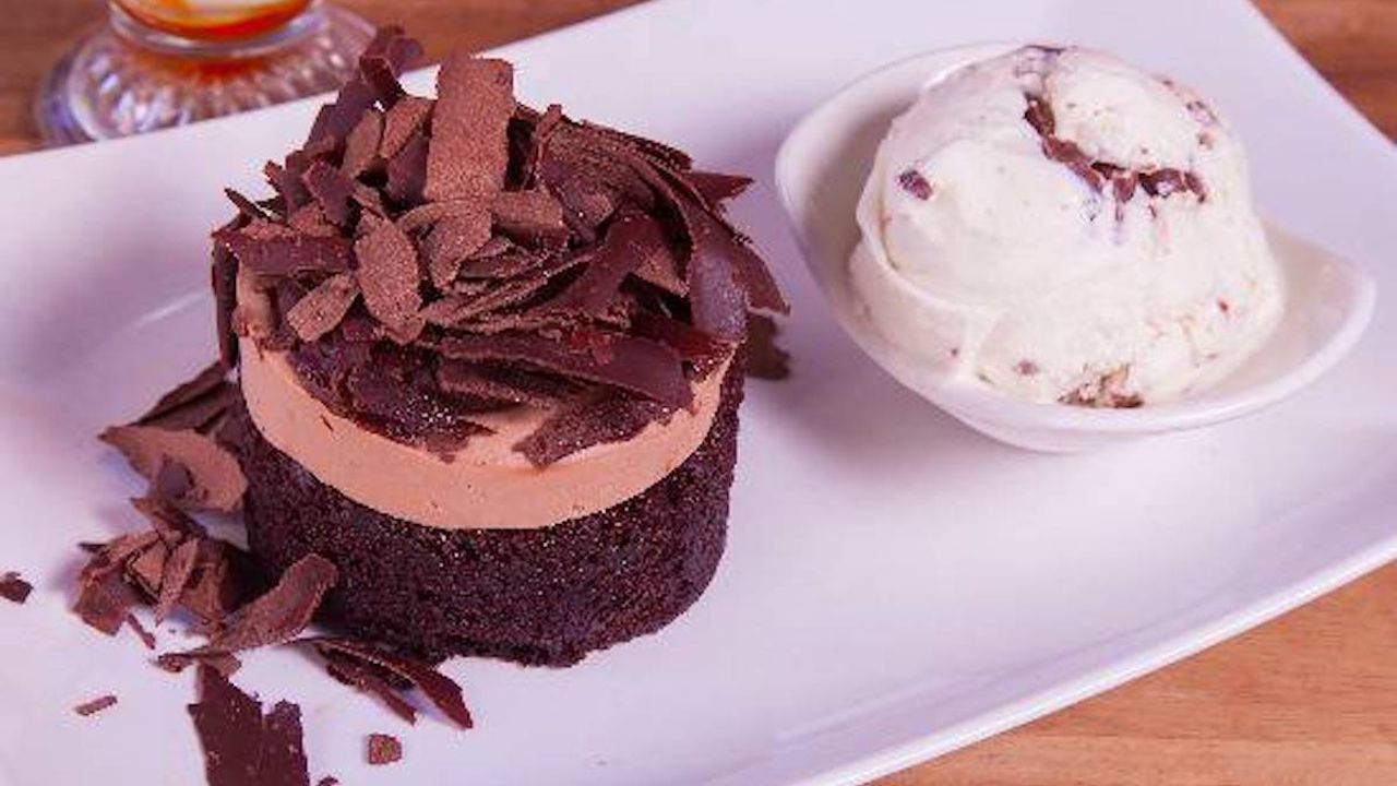 Death by Chocolate Cake with Scoop of Chocolate Gelato