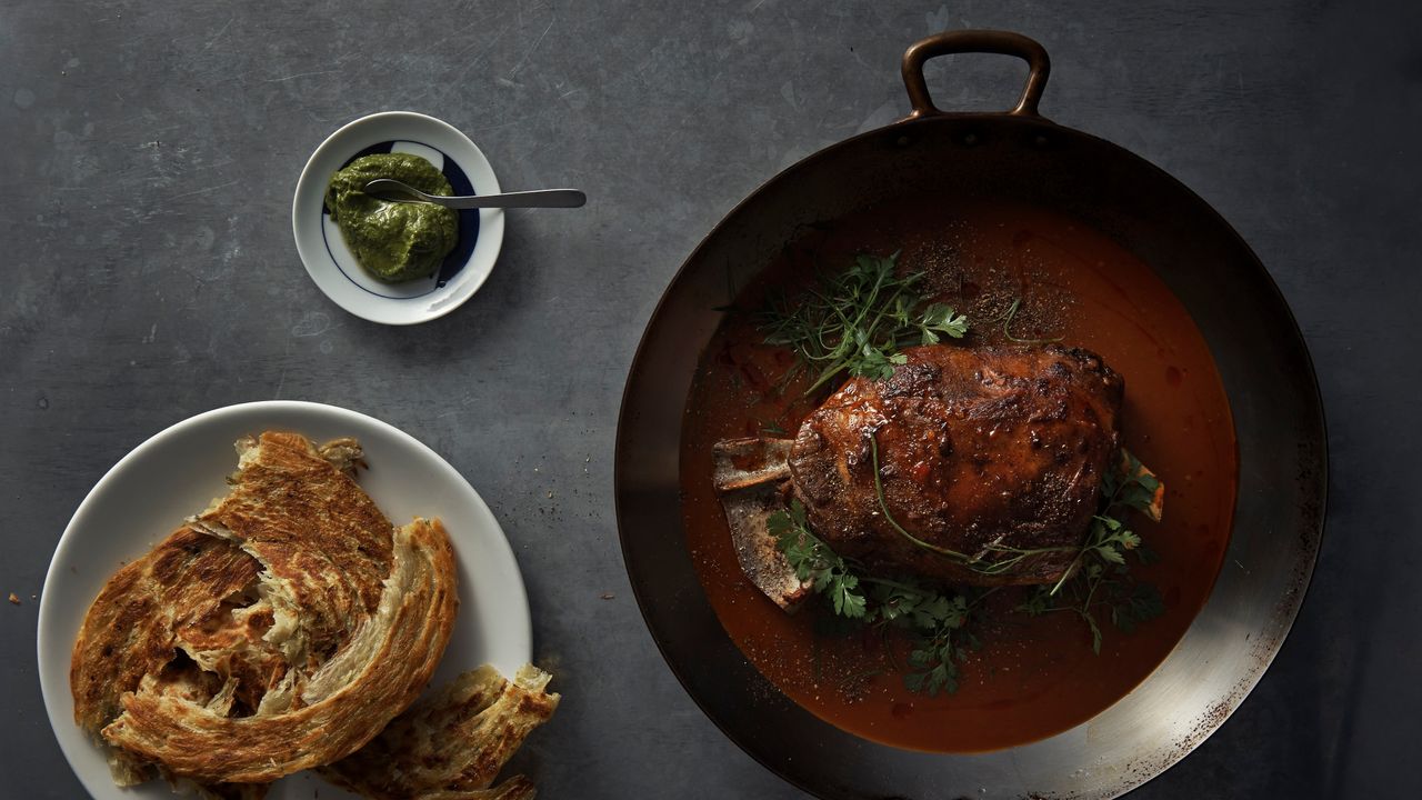 Slow-Cooked Xinjiang Lamb to Share, Spring Onion Pancake