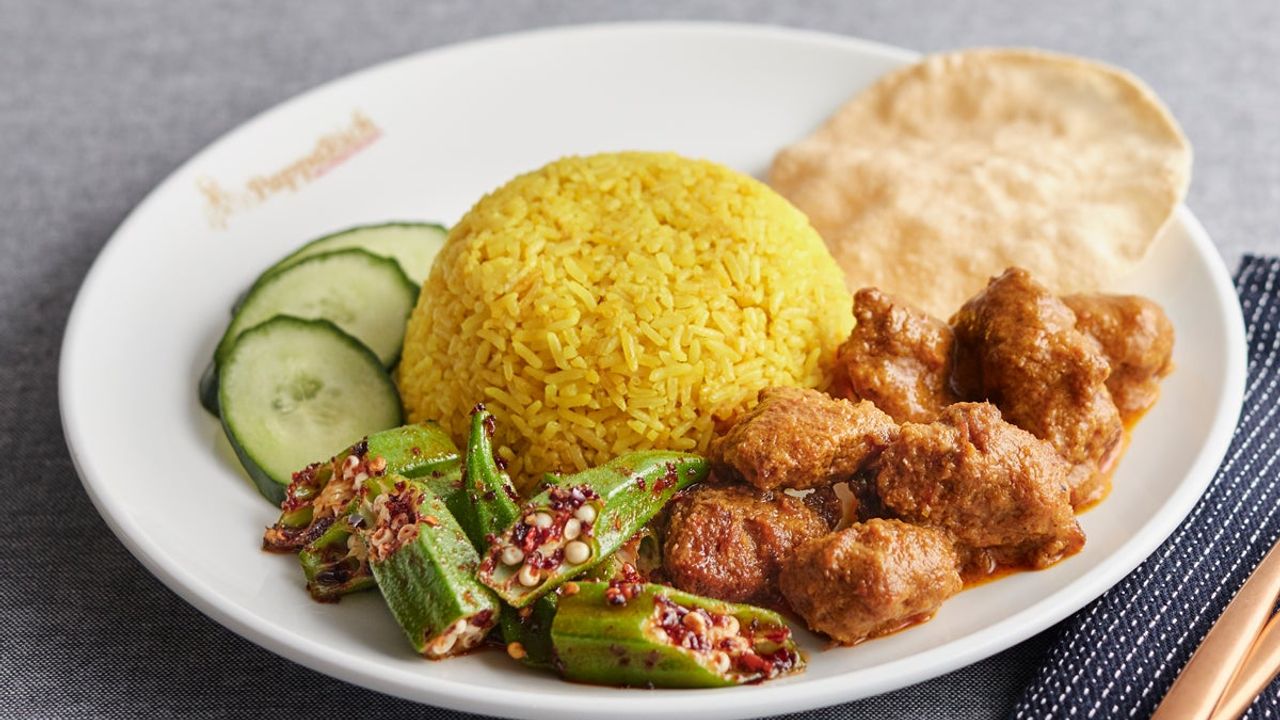 Nasi Kunyit with Curry Mutton and Okra