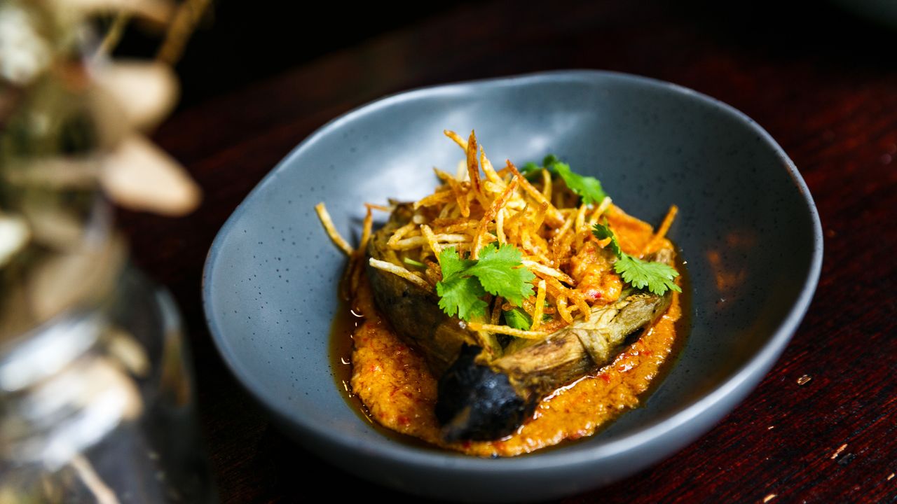 Piri Piri Aubergine with Pilaf Rice & Mustard Leaves