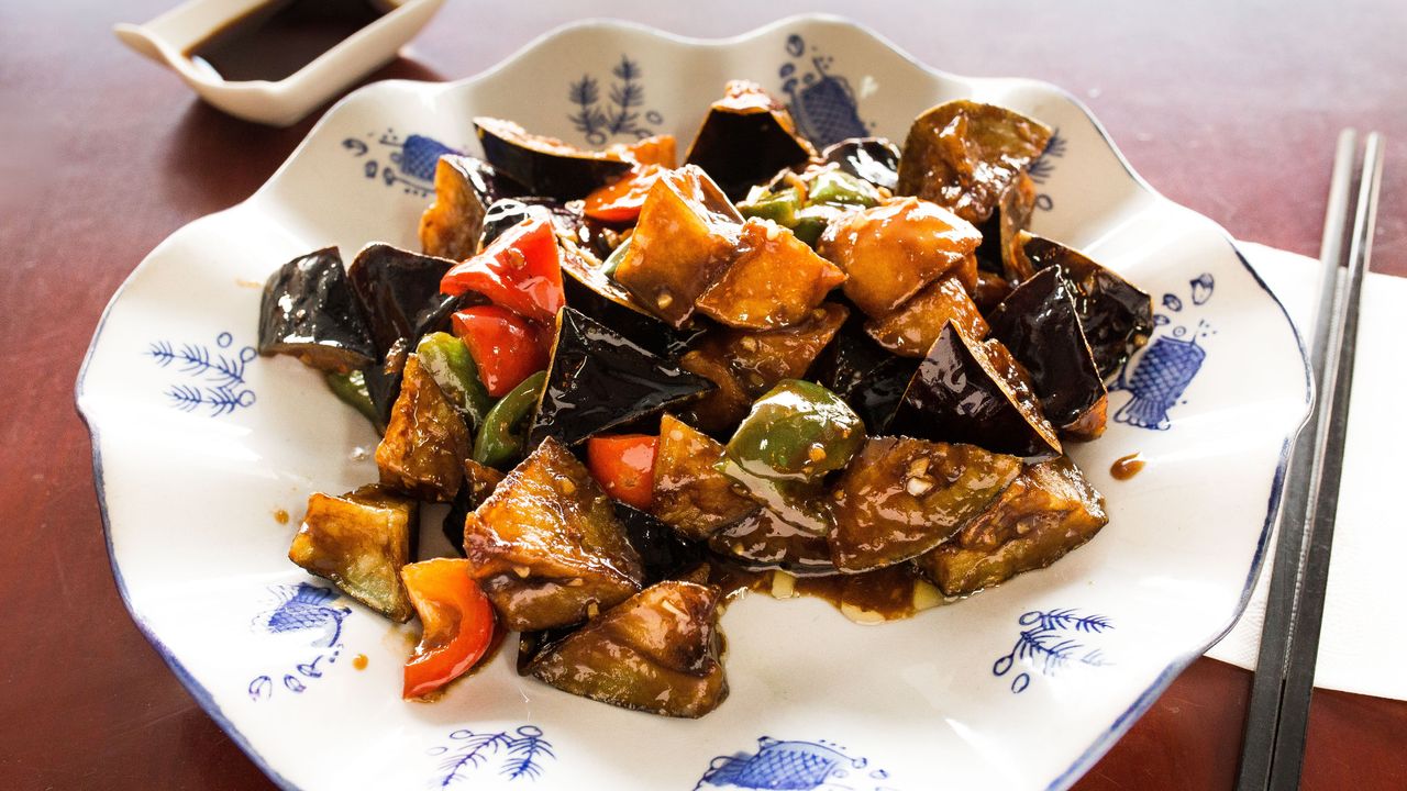 Fried Potato, Eggplant and Green Capsicum