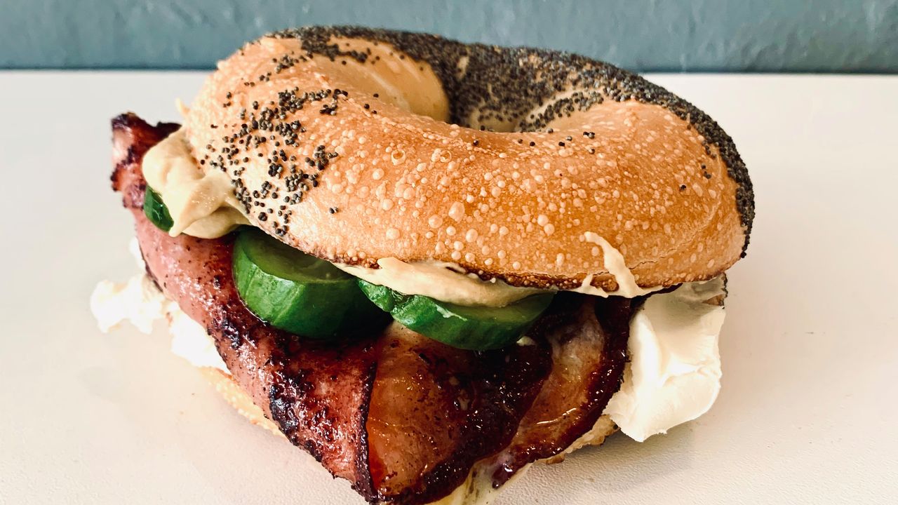 6. Mortadella, Plain Creamcheese, Dijon, Cheddar, and Pickle