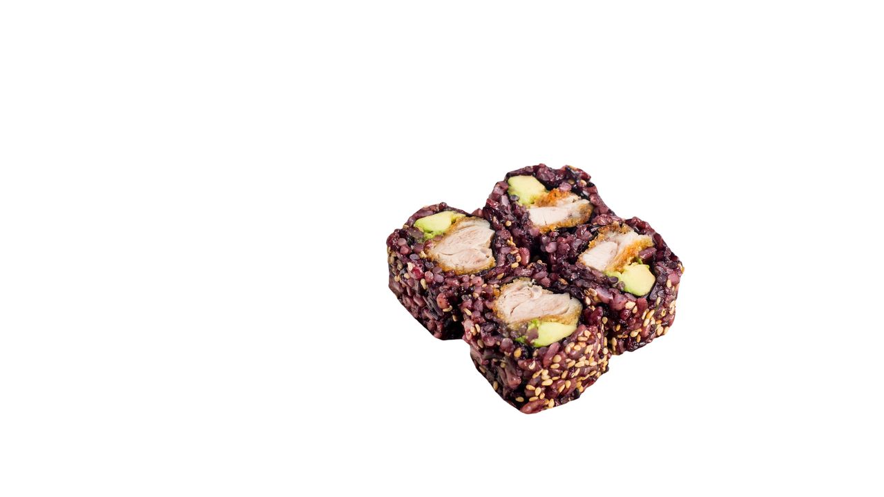 Crumbed Chicken and Avocado with Black Rice Maki